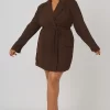Curve Wrap Belt Blazer Dress Chocolate