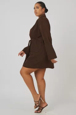 Curve Wrap Belt Blazer Dress Chocolate -Chic Step Shop CPDR000518 10191