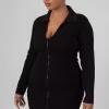 Curve Zip Through Collared Mini Dress Black