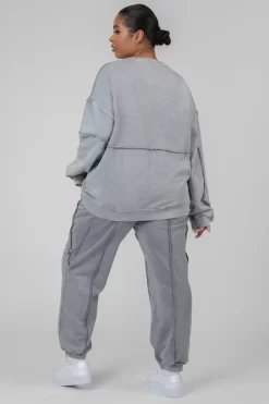 Curve Oversized Raw Edge Sweatshirt Acid Wash -Chic Step Shop CSWE00053