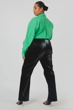 Curve Snakeskin Pu Split Hem Trousers Black -Chic Step Shop CTRO0002 CSHI000318 9781