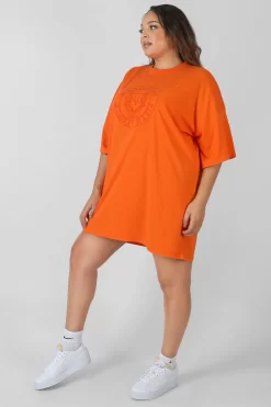 Curve Manhattan Embroidered Oversized T-Shirt Dress Orange -Chic Step Shop CTSH0041 2
