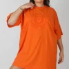 Curve Manhattan Embroidered Oversized T-Shirt Dress Orange