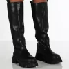 Genius Black Wide Fit Knee High Chunky Sole Boots