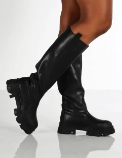 Genius Black Wide Fit Knee High Chunky Sole Boots -Chic Step Shop GENIUS BLACK 857dd9ed b6c3 48a3 b205 936b0d8c62c6