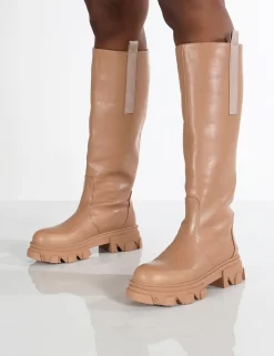 Genius Tan Knee High Chunky Sole Boots -Chic Step Shop GENIUS TAN1 2