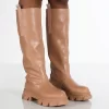 Genius Wide Fit Tan Knee High Platform Chunky Sole Boots