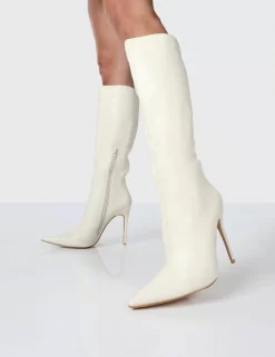 Horizon Ecru PU Stiletto Knee High Boots -Chic Step Shop HORIZONECRUDETAIL