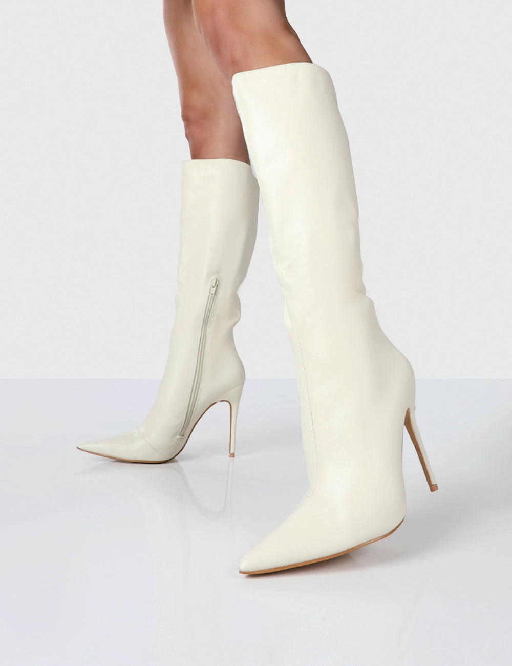 Horizon Wide Fit Ecru Grain Knee High Boots 2 Horizon Wide Fit Ecru Grain Knee High Boots - Image 2