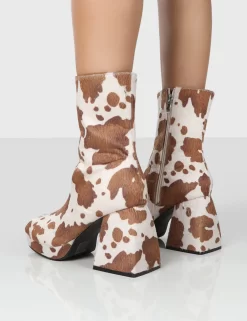 Imagine Wide Fit Brown Cow Print Chunky Heel Ankle Boots -Chic Step Shop IMAGINEBROWNCOWPRINTBACK 8c7a679b ac99 4b0f 856a c054dab93b9a