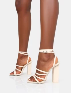 Tobi Ecru Patent Strappy Square Toe High Block Heels -Chic Step Shop IMG 0250 scaled