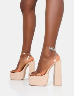 Calla Nude Patent Barely There Clear Square Toe Platform Heels -Chic Step Shop IMG 0258 scaled