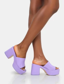Ariel Lilac Patent Mule Chunky Mid Platform Heels -Chic Step Shop IMG 0265 scaled