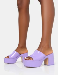 Ariel Lilac Patent Mule Chunky Mid Platform Heels -Chic Step Shop IMG 0267 scaled