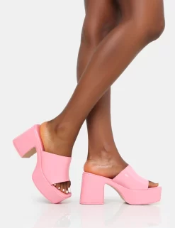 Ariel Pink Patent Patent Mule Chunky Mid Platform Heels -Chic Step Shop IMG 0273 scaled