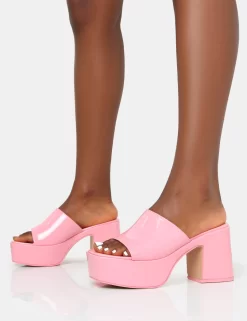 Ariel Pink Patent Patent Mule Chunky Mid Platform Heels -Chic Step Shop IMG 0275 scaled