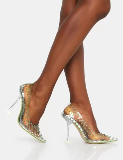 Fancy Lime Diamante Court Clear Perspex Pointed Toe Stiletto Heels -Chic Step Shop IMG 0646 scaled