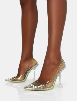 Fancy Lime Diamante Court Clear Perspex Pointed Toe Stiletto Heels -Chic Step Shop IMG 0651 scaled