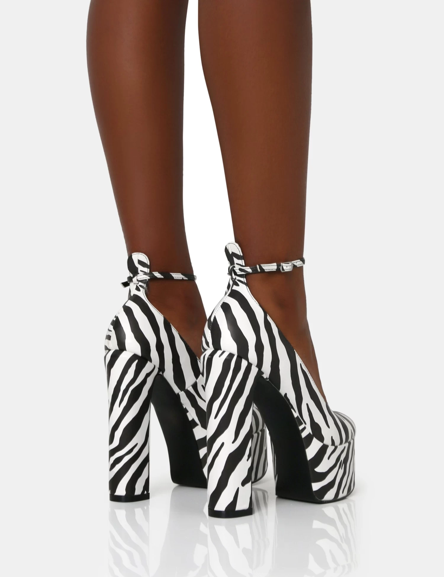 Donatella Zebra Print Ankle Strap Rounded Toe Platform Block Heels 2 Donatella Zebra Print Ankle Strap Rounded Toe Platform Block Heels - Image 2