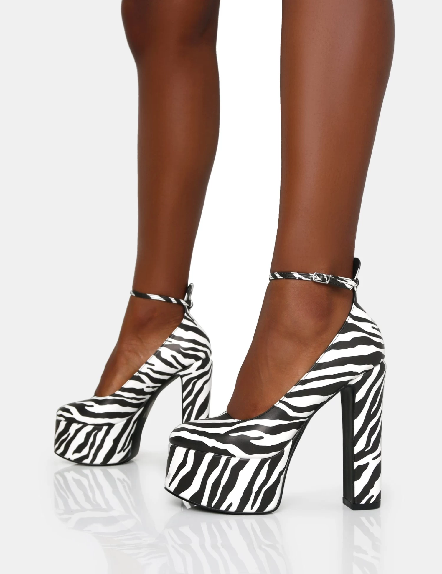 Donatella Zebra Print Ankle Strap Rounded Toe Platform Block Heels 4 Donatella Zebra Print Ankle Strap Rounded Toe Platform Block Heels - Image 4