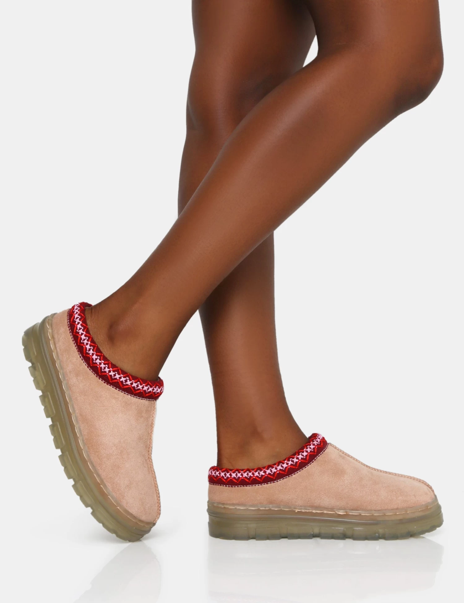 Nala Beige Faux Suede Embroidered Slipper Platform Boots 3 Nala Beige Faux Suede Embroidered Slipper Platform Boots - Image 3