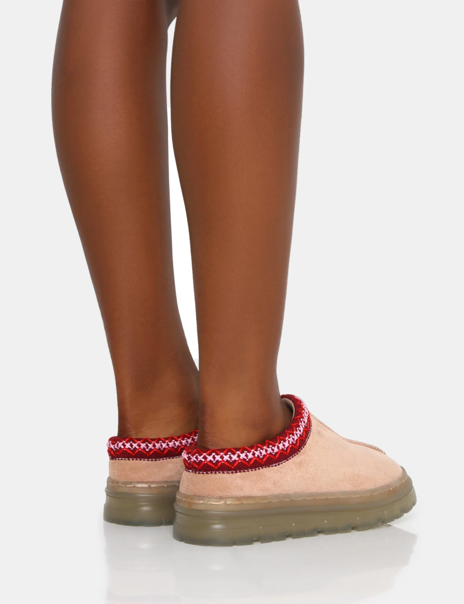 Nala Beige Faux Suede Embroidered Slipper Platform Boots 2 Nala Beige Faux Suede Embroidered Slipper Platform Boots - Image 2