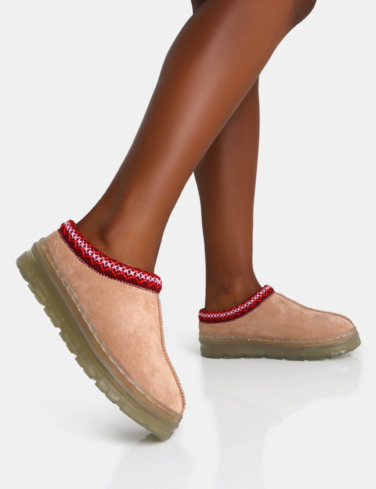 Nala Beige Faux Suede Embroidered Slipper Platform Boots 4 Nala Beige Faux Suede Embroidered Slipper Platform Boots - Image 4