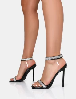 Afterglow Black Patent Barely There Diamante Strap Square Toe Stiletto Heels 6 Afterglow Black Patent Barely There Diamante Strap Square Toe Stiletto Heels -Chic Step Shop IMG 1135copy scaled