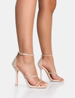 Golda Nude Diamante Strappy Barely There Square Toe Stiletto Heels -Chic Step Shop IMG 1146 scaled