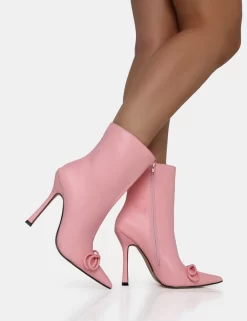 Rhia Pink Pu Bow Pointed Toe Stiletto Ankle Boots -Chic Step Shop IMG 1165 scaled