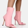 Rhia Pink Pu Bow Pointed Toe Stiletto Ankle Boots