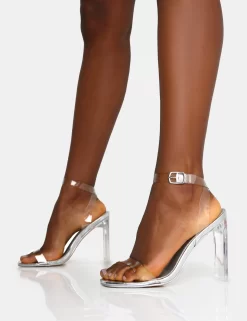 Inka Silver Mirror Perspex Round Toe Flat Block Heels -Chic Step Shop IMG 1184 scaled