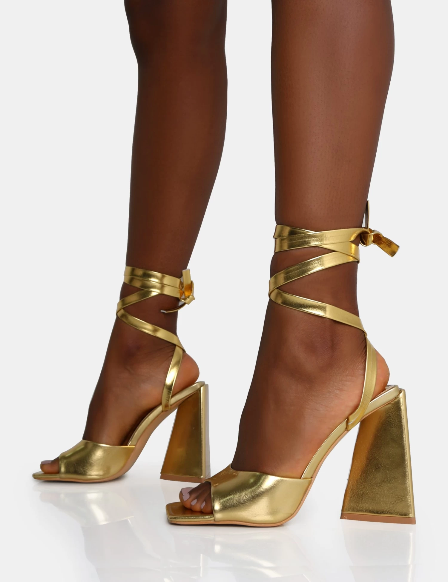 Mojito Gold Lace Up Pyramid Block Heels 3 Mojito Gold Lace Up Pyramid Block Heels - Image 3