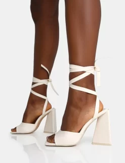 Mojito Wide Fit Ecru Pu Lace Up Pyramid Block Heels -Chic Step Shop IMG 1200 scaled