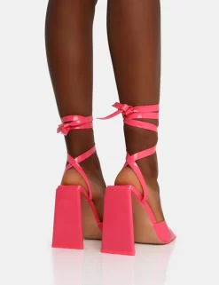 Mojito Coral Patent Lace Up Pyramid Block Heels 6 Mojito Coral Patent Lace Up Pyramid Block Heels -Chic Step Shop IMG 1203 scaled