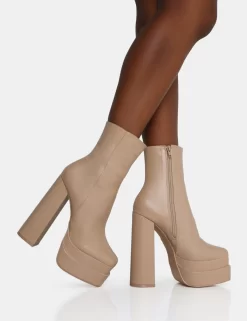 Supine Nude PU Chunky Heeled Platform Ankle Boots -Chic Step Shop IMG 1209 scaled