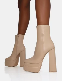 Supine Nude PU Chunky Heeled Platform Ankle Boots -Chic Step Shop IMG 1212 scaled