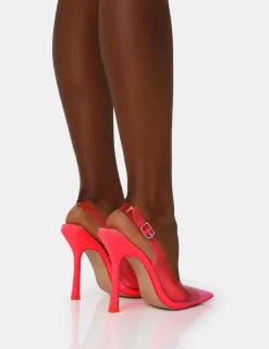 Infinity Neon Pink Perspex Pointed Court Stiletto Heels -Chic Step Shop IMG 1263 scaled