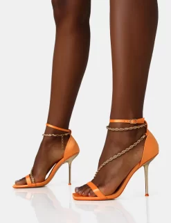 Loyal Orange Satin Chain Detail Square Toe Gold Stiletto Heels 6 Loyal Orange Satin Chain Detail Square Toe Gold Stiletto Heels -Chic Step Shop IMG 1274 scaled