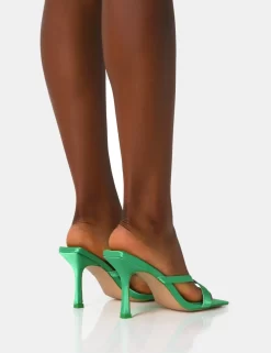 Arwen Green Satin Toe Post Mule Mid Stiletto Heels 7 Arwen Green Satin Toe Post Mule Mid Stiletto Heels -Chic Step Shop IMG 1281 scaled
