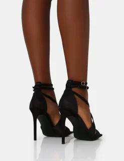 Moana Black Satin Cross Over Strap Square Toe Stiletto Heels 6 Moana Black Satin Cross Over Strap Square Toe Stiletto Heels -Chic Step Shop IMG 1303 scaled