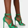 Moana Green Satin Cross Over Strap Square Toe Stiletto Heels