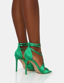 Moana Green Satin Cross Over Strap Square Toe Stiletto Heels 7 Moana Green Satin Cross Over Strap Square Toe Stiletto Heels -Chic Step Shop IMG 1311 scaled