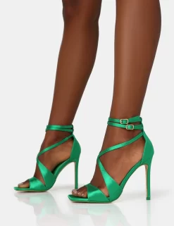 Moana Green Satin Cross Over Strap Square Toe Stiletto Heels 6 Moana Green Satin Cross Over Strap Square Toe Stiletto Heels -Chic Step Shop IMG 1312 scaled