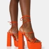 Glow Girl Orange Croc Lace Up Platform Heels