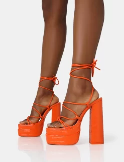 Glow Girl Orange Croc Lace Up Platform Heels 6 Glow Girl Orange Croc Lace Up Platform Heels -Chic Step Shop IMG 1337 scaled