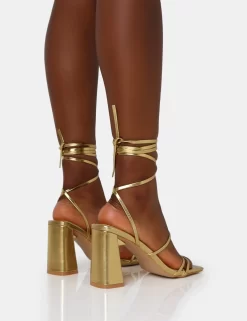 Natty Gold Pu Lace Up Square Toe Mid Block Heels -Chic Step Shop IMG 1349 scaled