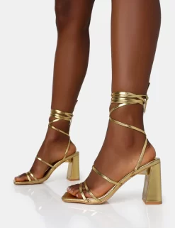 Natty Gold Pu Lace Up Square Toe Mid Block Heels -Chic Step Shop IMG 1350 scaled