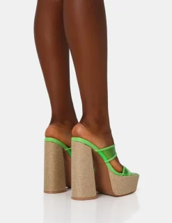 Carley Neon Lime Perspex Mule Square Toe Platform Raffia Block Heels -Chic Step Shop IMG 1369 scaled