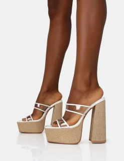 Carley White Perspex Mule Square Toe Platform Raffia Block Heels 6 Carley White Perspex Mule Square Toe Platform Raffia Block Heels -Chic Step Shop IMG 1374 scaled